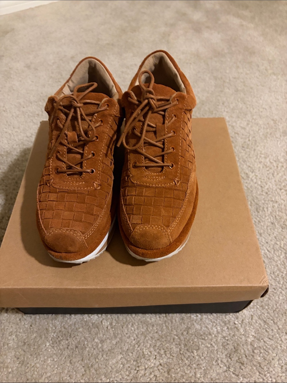 Kelsi Dagger Women's Woven Suede Sneakers in Cognac Brown